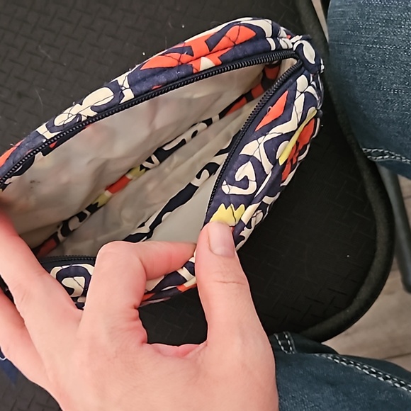 Vera Bradley makeup bag. Navy blue, white, orange and line green. Pre loved - Picture 4 of 8